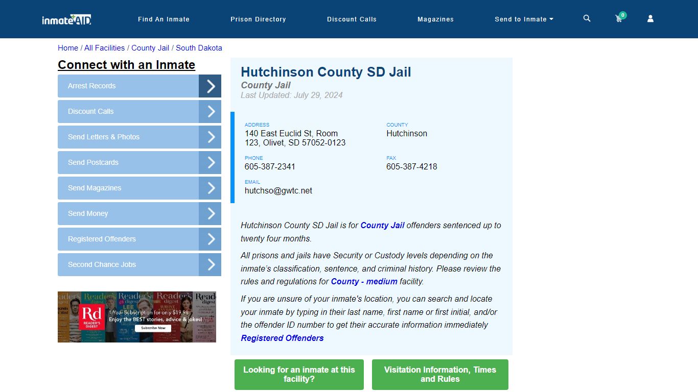 Hutchinson County SD Jail - Inmate Locator